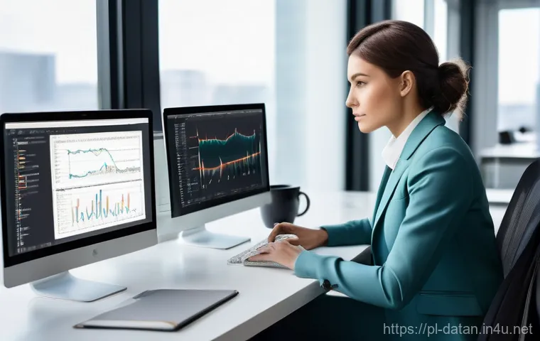 데이터 분석가의 커리어 로드맵 - **Prompt 1: Focused Data Analyst in a Modern Office**
    A professional young woman, in her late 20...